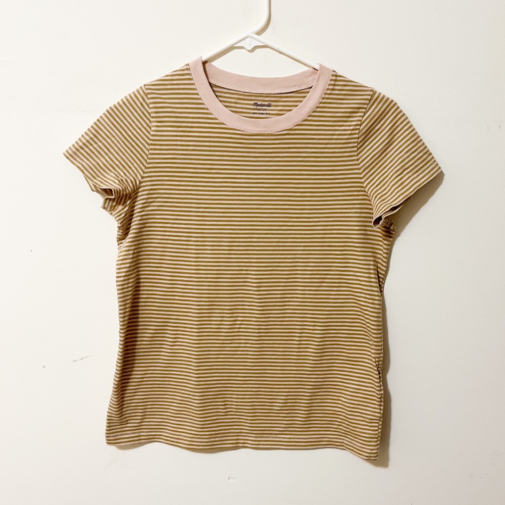 Madewell tan and pink stripped tee (size XS)